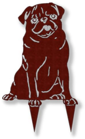 ARTTEC Hund Mops – Edelrost Gartendeko mit Erdstecker – wetterfeste Metallfigur für Garten & Terrasse – Rost Deko Stecker – B 20 x H 27 cm