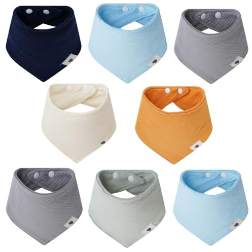 norinori Baby Muslin Bandana Bibs Baby Drool Bibs 8Pack 100% Cotton Ultra Soft Super Absorbent Bandana Bibs for Unisex Boys Girls for Teething and Drooling