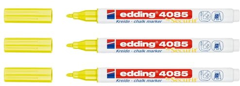 EDDING 3 Stück Flüssigkreidemarker 4085 Neongelb, Rundspitze 1-2 mm