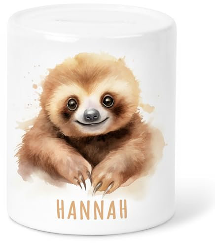 Faultier Spardose Kinder personalisiert mit Namen Geldgeschenk zum Geburtstag für Jungen & Mädchen Geschenk Sparschwein aus Keramik