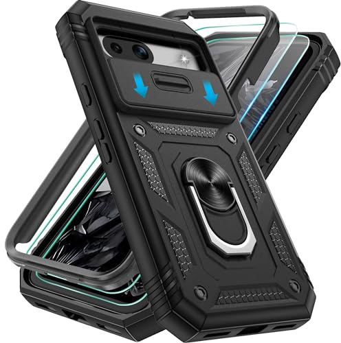 Pilaru 3 in 1 for Pixel 8A Case with Front Frame |2 Separate Screen Protectors| Kickstand Ring & Camera Cover Military Grade Drop Shockproof Protection for Google 8A,Black