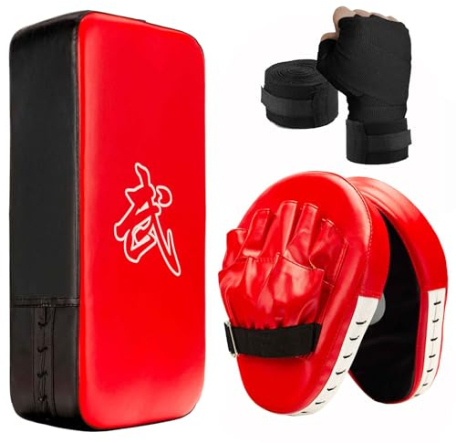 3-in-1 Boxing Pads and Kick Punching Mitts Set, Leather Hand Target Focus Pads, MMA Muay Thai Pads for Kicking Taekwondo Karate Kickboxing, Kids Adults Boxing Training Sparring Gear Equipment