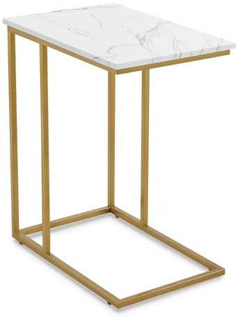ROSEN GARDEN C Shaped End Table for Couch, Narrow Side Table with Adjustable Leg Pads, Slide Under Sofa Table with Metal Frame for Living Room, Bedroom, Gold, Large Size