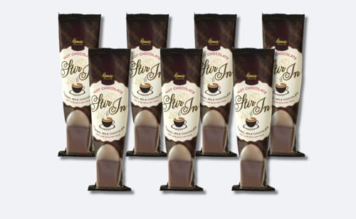 Hames Milk Hot Chocolate Spoons, Pack of 7, Milk Chocolate Block with Wooden Stirrer, 100% Recyclable Wrap, Gift/Sleepover/Luxury Drink