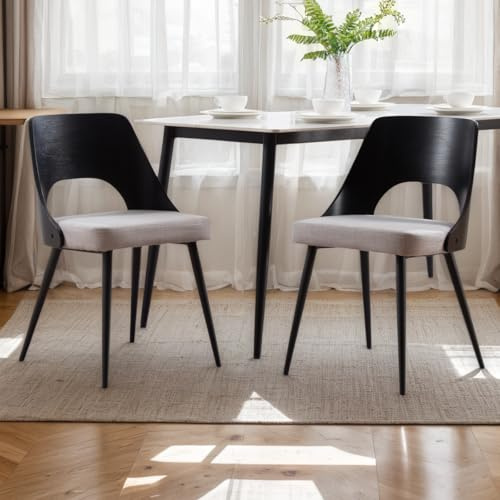 chairus Esszimmerstühle Leinen Armlos Holz Rückenlehne 2er Set Grau | Leinen-Bezug, ohne Armlehne, Holzgestell, mit Rückenlehne, Akzentstuhl, für Wohnzimmer, Küche