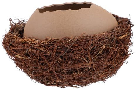 MUSISALY Blumenvase für Stilvolle Wohn und Schreibtischdekoration Keramik Vogelnest im Eierschalen Design Hydrokultureller Pflanztopf aus Keramik und Rattan