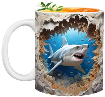 -Hai-Tasse | Niedliche Keramik-Kaffeetassen mit flachem -gemaltem Design – Fantasievolles Hai-Dekor, 400 g, für Kaffeeliebhaber, Milchtee-Liebhaber, Keramik-Tassen