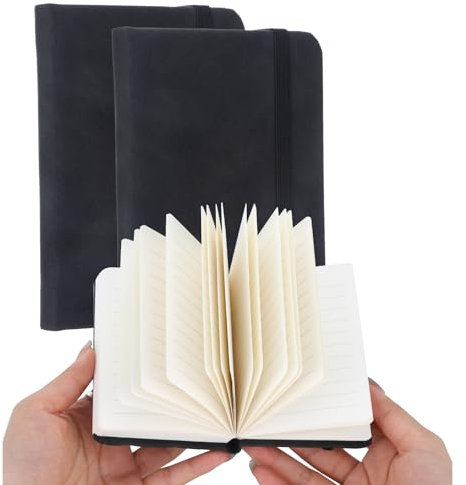 GooDengFull 3 Stück A7 Leder Notizbuch Klein Notebook Pocketbook Kleines Notizbuch Mini Liniert Taschenbuch Mini mit Gummiband Lesezeichenkleines mit Register für Schule, Reisen, Studium(Schwarz)