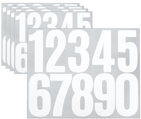 sourcing map 5 Sheets Vinyl House Numbers, 3 Inch Waterproof Self-Adhesive Number Stickers for Mailbox, Sign, Window, Door, Address Number, White