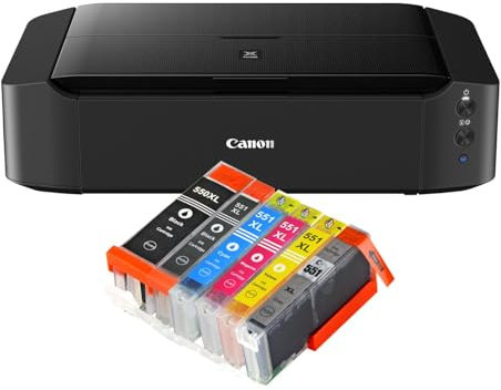 IC-Office IP8750 Farbtintenstrahl Drucker (Drucken, CD-Druck, A3, WLAN, AirPrint) schwarz + 6 XL Tintenpatronen