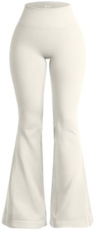 OQQ Damen Schlaghose hochtaillierte Yoga Leggings Dehnbare Glockenbund-Hosen mit weitem Bein Beige