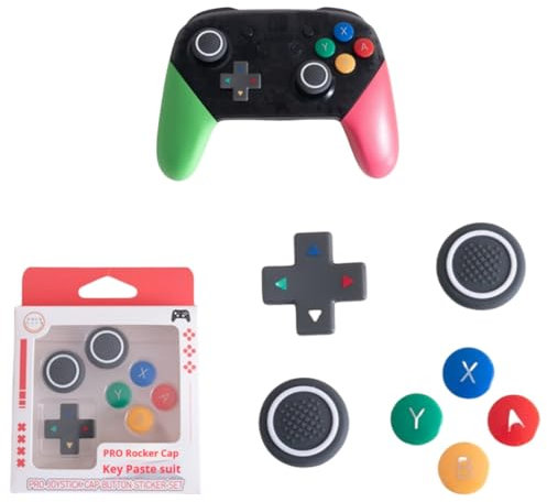 Cross Directional Button Circle Silikon Joystick Caps & ABXY Button Sticker Set, Kompatibel mit NSPRO Griffzubehör für SwitchPro Controller (High Aesthetic Design)