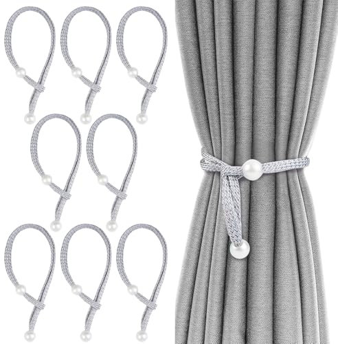 8 Stück Handgewebte Gardinenhalter Seil,43.5cm Ngardinenhalter für Vorhänge,Grau Vorhang Halter,Modern Minimale,für Gardinen Zusammenbinden zur Dekoration von Wohnzimmer Schlafzimmer(Grau)