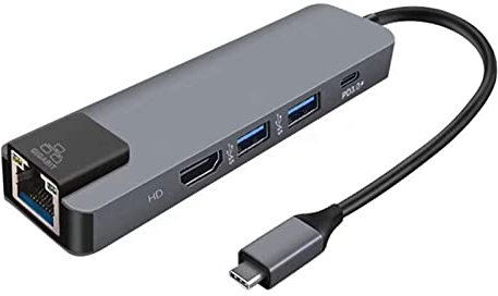 SHUAIGUO-1 5-IN-1 USB C Hub Type-C Docking Station Multiport Adapter with 4K HD RJ45 Ethernet USB 3.0 PD Charging Port Compatible with MacBook MateBook ChromeBook