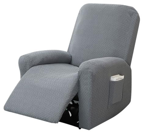 OUGPIU 4-Teilig All-Inclusive Sesselbezug,Sesselschoner für Fernsehsessel,Stretchhusse für Relaxsessel, Sesselschoner für Relaxsessel,Stretch Sessel Überzug mit Taschen (Hellgrau)