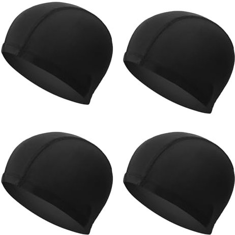 ATSNOSH 4 Pezzi Nero Cuffia da Nuoto per Uomo Donna, Cuffia da Nuoto, Cuffia Piscina, Elastiche Comodo e Leggero, Resistente, Unisex-Adulto, Taglia Unica (Nero)