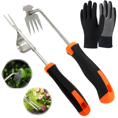 PASLFC Gartenarbeit Hand Unkrautstecher,Unkraut Entferner Gerät Edelstahl,Entwurzelungswerkzeug,Handjätgerät,Wurzeljäter,Gartenwerkzeug Unkrautstecher,Manual Weeders,Unkrautjäter mit Stiel