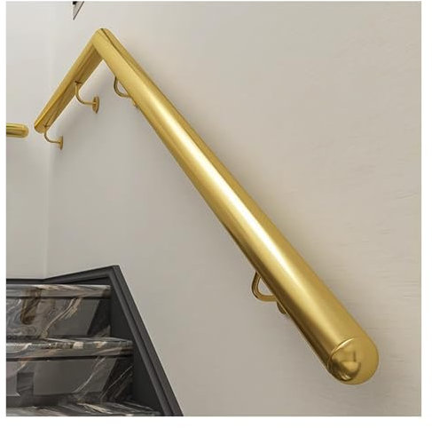 Ringhiera rotonda in acciaio inossidabile, montaggio a parete, da 90 a 6 m, per interni ed esterni, per legno, cemento, muri di mattoni, con staffa (oro, 110 cm)