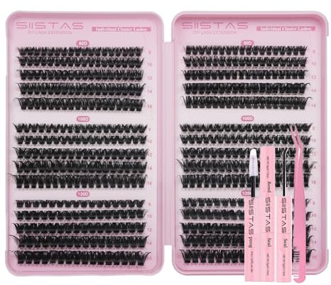 Individual Eyelashes Cluster Lashes Kit 80D+100D+120D Wispy Cluster Lashes D Curl DIY Eyelash Extension 8-16MM Lash Clusters Eyelash Extensions Individual Kit with Bond and Seal Lash Glue(80+100+120D)