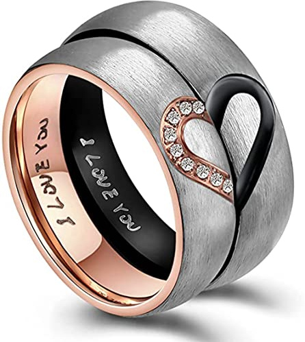 RZRPYFMM Zweiteiliger Paarring Aus Edelstahl Seine Und Ihre Wahre Liebe Verlobungsring Ehering, 6 Mm,Silber,9