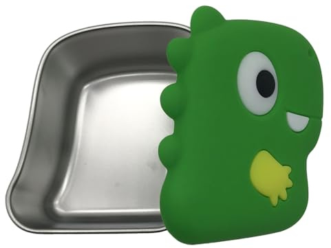 Flaroey Dinosaur-Themed Stainless Steel Snack Box with Silicone Lid for Food Storage