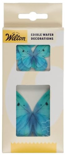 Wilton Edible Wafer Decorations, Butterflies Blue, 8 Stück | Essbaren Oblaten-Dekorationen, Kombination aus großen und kleinen Schmetterlingen in Ombre-Blautönen, Tortendeko