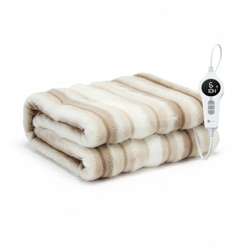 BR Bringer® Infrarot Heizdecke 200 x 180 cm Affogato | Elektrische Kuscheldecke mit 6 Heizstufen und 10 h Timer - Abschaltautomatik, Überhitzungsschutz, 2,45 m Kabel und OEKO-TEX