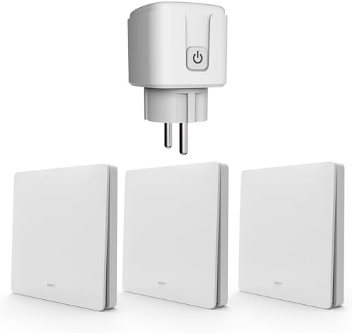 KADMOS Smart Steckdose mit Fernbedienungsset, selbstversorgende Funksteckdose, benötigt keine Batterien, 433-MHz-Funksender, geeigneter Funkschalter für Leuchten (White-3Switches1Socket)