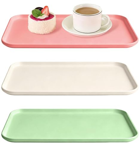 3-Piece Plastic Serving Tray Set 30.5×22×1.5cm Stackable Trays