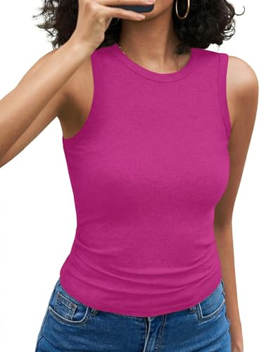 Aottori Canotta Donna Girocollo a Spalla Larga Costine Estiva | Basic Top, Tanktop, Shirt Senza Maniche, Slim Fit, Aderente, Elasticizzato, Canottiera, Tinta Unita, Casual