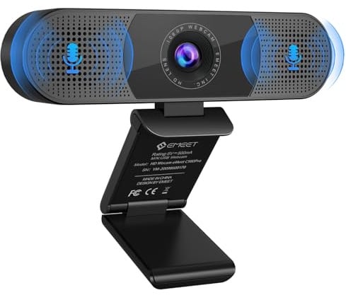 EMEET Webcam C980PRO avec microphone et haut-parleur avec cache objectif, champ de vision à 90°, mise au point automatique, Plug & Play, webcam idéale pour PC, équipes, conférence