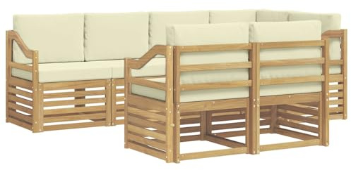 vidaXL Ecksofa Set mit Kissen 7 pcs Weiß und Creme, Garten, modernes Ecksofa, gemütliche Lounge für Terrasse, schicke Möbel und entspannte Sitzgelegenheit