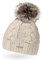 Neverless Damen Strick-Mütze gefüttert mit Kunstfell-Bommel, Winter-Mütze, Bommelmütze, hell-beige Unisize