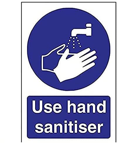 V Safety 43071AG-S Use Hand Sanitiser Sign - Portrait - 100mm x 150mm - Self Adhesive Vinyl, Blue