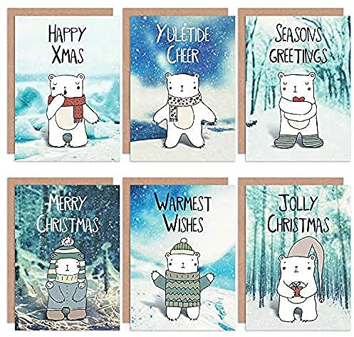 Wee Blue Coo Christmas Cards x6 Cute Polar Bears Snow Scene Kids (6 Designs)