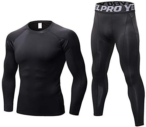 Minghe Mens Thermals Base Layer Set 2pc Thin Wicking Crew Neck Long Johns, Black Line, XL