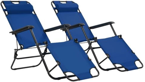 vidaXL 2X Sonnenliege Klappbar Blau Gartenliege Strandliege Stuhl Camping