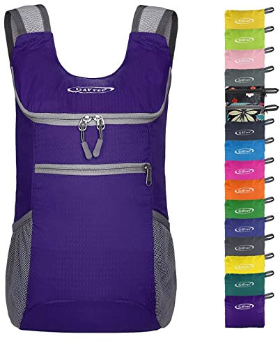 G4Free Faltbarer Rucksack Leichter Tagesrucksack Klein 130g Unisex Packbarer Reiserucksack Wanderrucksack für Wandern Fahrrad (Violett)