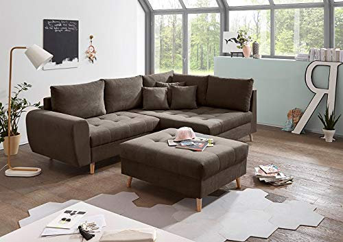 Froschkönig24 Alice Ecksofa inkl. Hocker 249x175 cm Couch Eckcouch Sofa Stone (Braun-Grau), Ausführung:Rechts