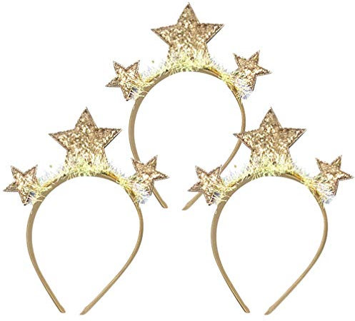Amosfun 3 Stücke Silvester Haarreif 2022 Stirnband Tiara Neujahr Haarband Glitzer Stern Kopfschmuck Weihnachten Party Haarschmuck Kostüm Zubehör Silvester Dekoration