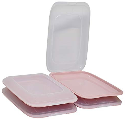 Engelland - 4 x Stapelbare Aufschnitt-Boxen mit Deckel, Farbe: Rosa, Wurst-Behälter, Frischhalte-Dose, BPA-frei, wiederverwendbar, 25 x 17 x 3,3 cm