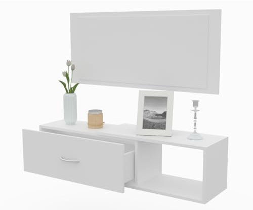 DORMIDAN- Mueble recibidor con cajón más Espejo, 1m de Ancho, (Blanco)