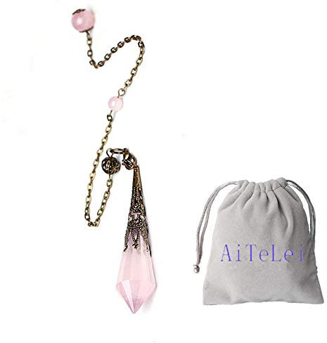 AITELEI Piedra Preciosa Natural Péndulo de Cristal de Cuarzo Rosa 12 Terapia de Hechos Colgante de Chakra curativo para radiestesia Adivinación Reiki Equilibrio Cargado con Cadena