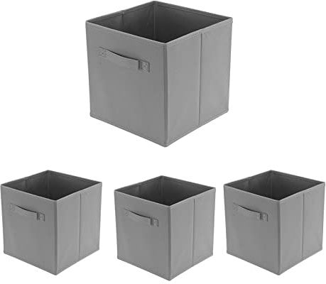 Holdfiturn 4 Pcs Cube Storage Box 27x27x28cm Foldable Open-Top Storage Cubes with Handles Collapsible for Tidying Clothes Toys Bedding for Closet Living Room Bedrooms (Gray)
