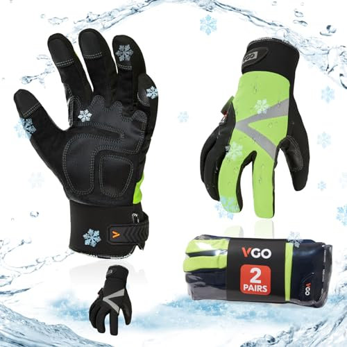 Vgo SL8777FWP2 Warme Winter-Mechaniker-Handschuhe, kalte Wetterfeste, wasserdichte Sicherheitshandschuhe, Kältespeicher oder Gefrierschrank, mit 3M Thinsulate-Futter, Touchscreen-Funktion, 2 Paar