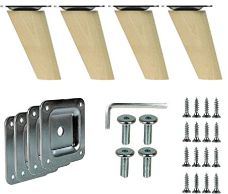 emoebelbeschlaege 4X Holz Schrank Beine Massivholz Schräg oder gerade Konisch Möbelfüße Möbelbeine woplus_de (Schräg [8 cm])