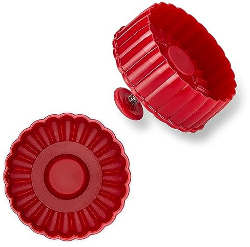 Städter Präge-Ausstecher mit Auswerfer Kreis gewellt rot Kunststoff-PP, lebensmittelecht, spülmaschinengeeignet, Größe: 6 cm/H 4,5 cm, 169920