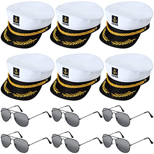 Hercicy 12 Pieces Yacht Captain Hat Sailor Ship Costume Set Captain's Yacht Sailors Hat Adjustable Sailor Ship Cap Polarized Sunglasses Lightweight Driving Sunglasses for Kids