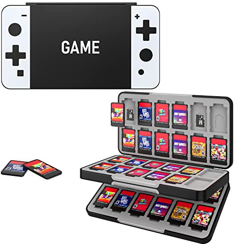 MoKo 48 Game Card Case for Nintendo Switch 2 / Switch OLED / Lite, Portable Game Storage Holder Case with 48 Game Card Slots & 24 Micro SD Cards Slots, BkWhtG