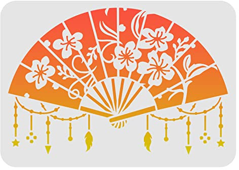 FINGERINSPIRE Fächer-Schablone zum Malen 29,7 x 21 cm Wiederverwendbare Fächer-Zeichenschablone Chinesische Klassische Fächer-Schablone zum Malen auf Holz, Fliesen, Papier, Stoff, Boden und Wand